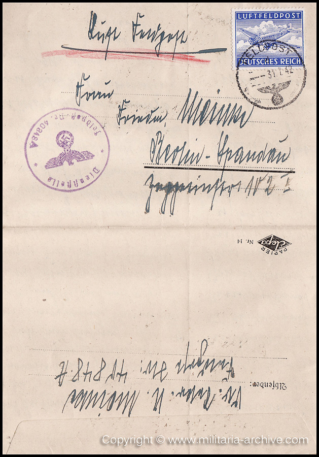 Collection of over180 items of Feldpost, Letters, Postcards, Telegraphs belonging to Polizei Obersekretär Adolf Meinke. The period covered includes 3.Komp, Pol.Btl.181, Polizei-Bataillon 2, 1. Kompanie Pol.Rgt 1, Pol.Rgt 14.