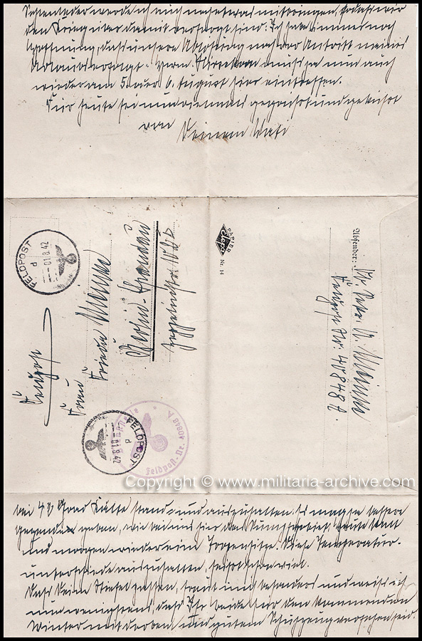 Collection of over180 items of Feldpost, Letters, Postcards, Telegraphs belonging to Polizei Obersekretär Adolf Meinke. The period covered includes 3.Komp, Pol.Btl.181, Polizei-Bataillon 2, 1. Kompanie Pol.Rgt 1, Pol.Rgt 14.